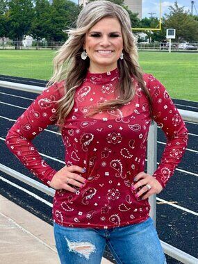 NWT Bandana Babe Maroon Mesh Long Sleeve Top